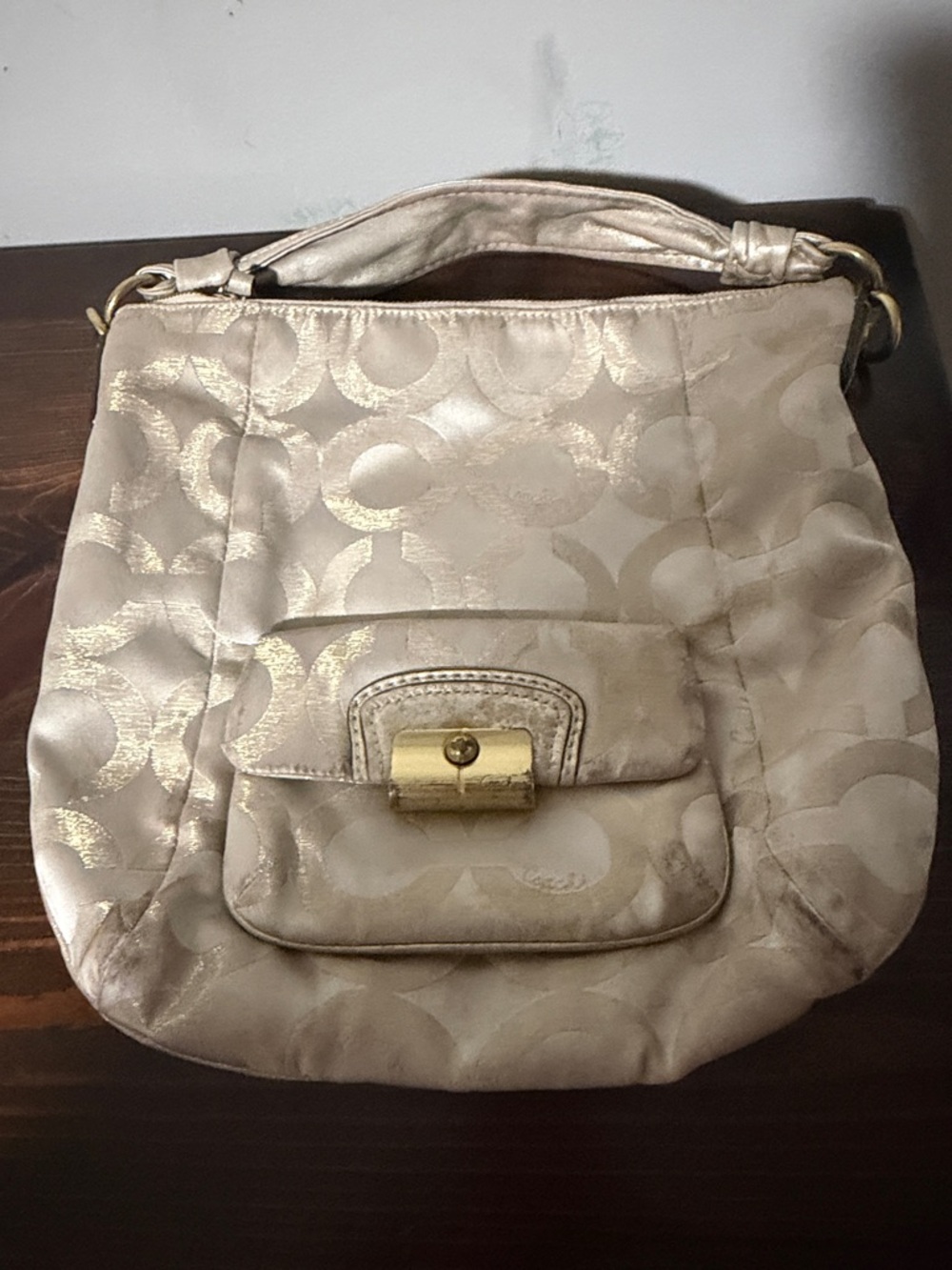 Coach Metallic Signature Hobo in Champagne Gold